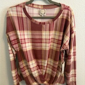 Cozy Plaid Long Sleeve Top - Red and Cream
